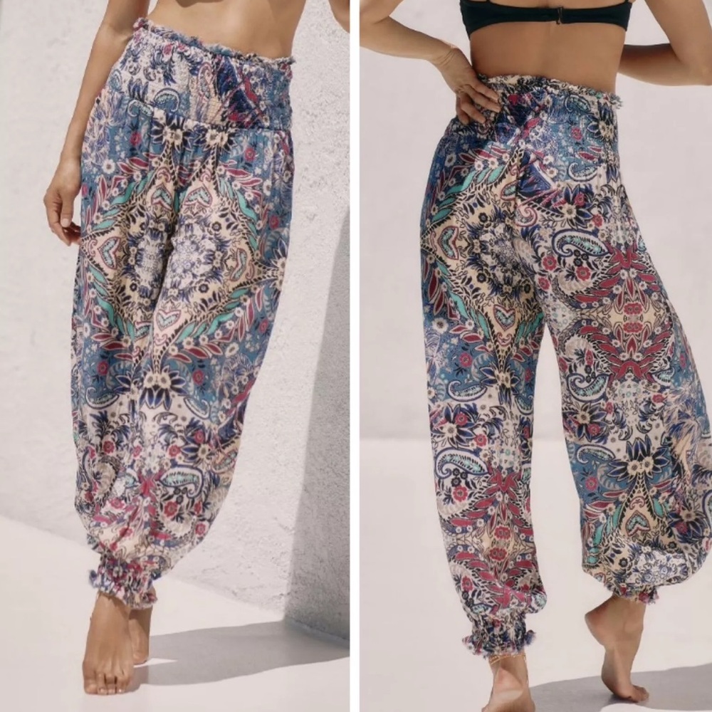 Anthropologie! Bohemian Printed Gauze Smocked Waist Baggy Fit Balloon Pants NWOT